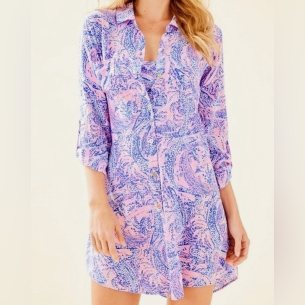 Lilly Pulitzer Natalie Shirt Dress / Coverup Coastal Pink Maybe Gator XXS